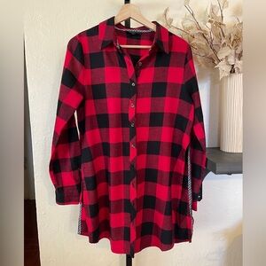 Socialite Women’s Red Buffalo Plaid Long‎ Sleeve Collar Button Up